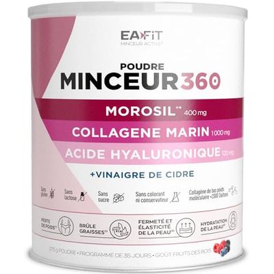 EAFIT |MINCEUR 360 POUDRE | Morosil |Collagene et Acide hyaluronique | Brule-graisse | Perte de poids | Fermeté et élasticité de la peau | Hydratation de la peau | Sans Sucres | 35 jours