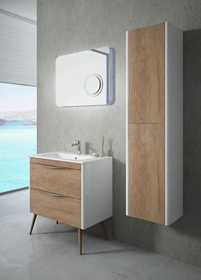 Strohm TEKA - Mueble de Baño suspendido con 2 cajones MANACOR, acabado natural/blanco, 100x45x45 para lavabo empotrado