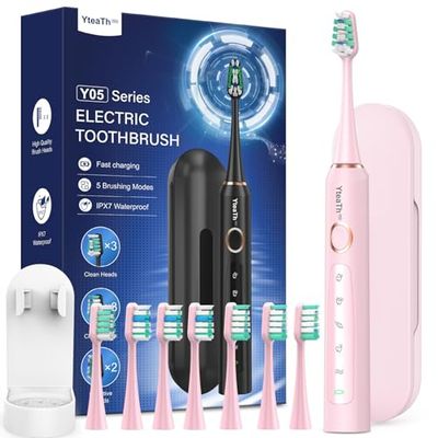 Brosse À Dent Électrique Soniques pour Adultes et Enfant - Brosse A Dent Enfant Sonique avec 8 Têtes de Brosse et Étui de Voyage, 5 Modes, Étanche IPX7, Brosse A Dent Electrique Enfant, Rose