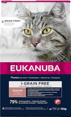 EUKANUBA Graanvrij* premium senior kattenvoer met zalm - droogvoer voor oudere katten van 7 jaar, 10 kg