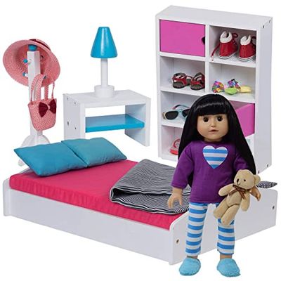 The New York Doll Collection Set Letto e Camera da Letto per Bambole Adatto per Bambole da 18 pollici / 46 cm - Mobili per Bambole Adatto a Bambole