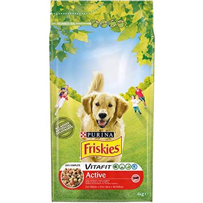 Purina Friskies Active Kroketten voor honden met rundvlees, 4 verpakkingen à 4 kg