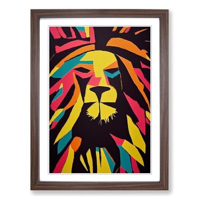 Lion Abstract Vol.1 Framed Wall Art Print, Ready to Hang Picture for Living Room Bedroom Home Office, Walnut A2 (48 x 66 cm)