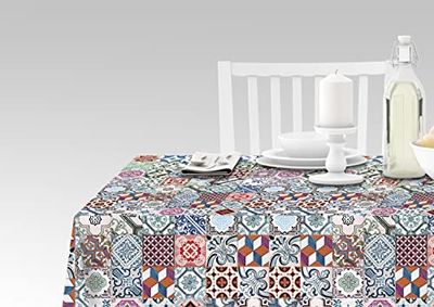 Doge Milano Nappe avec impression numérique, 100% Made in Italy Nappe antidérapante pour salle à manger, lavable et antitache, Modèle Maiolica - Reannon, cm 140x140