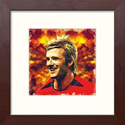 Lumartos, Manchester United FCLegends David Beckham Contemporary Home Decor Wall Art Watercolour Print, Mahogany Frame, 10 x 10 Inches