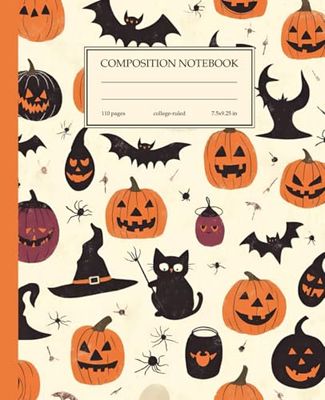 Composition Notebook College Ruled: Vintage Halloween Pattern Journal for School, Office, Work | 110 Pages, 7.5" x 9.25"