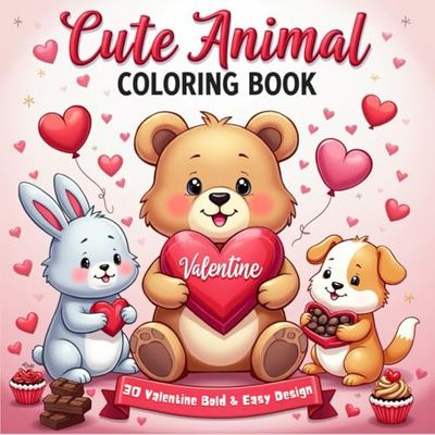 Cute Animal Valentine Coloring Book: Bold and Easy Designs for Kids and Adults | 30 Pages for Stress Relief
