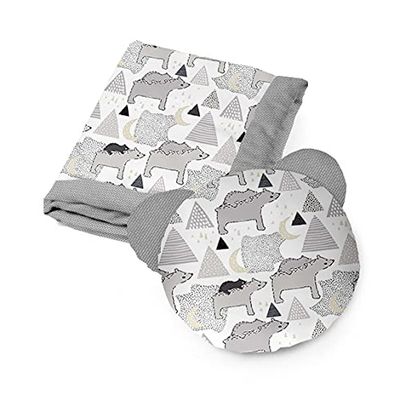 Kospu set biancheria da letto e coperta per bambini e ragazzi, tessuto in cotone e velluto, imbottitura 100% poliestere, coperta per dormire 135 x 100 cm, cuscino per dormire orso æ50 cm