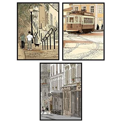 Confezione da 3 fogli A4 Illustrazioni OPORTO PARIS | Fogli da incorniciare | Cornice non inclusa | Stampa OFFSET | Carta da 200 grammi | 3 x 21 x 29,7 cm | Prodotto in Spagna | Serie limitata