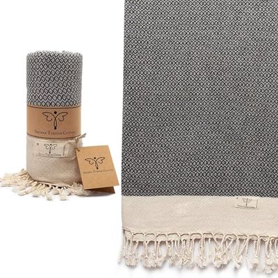Smyrna Vintage Series Original Turkish Beach Towel | 100% Cotton, Prewashed, 37 x 71 Inches | Turkish Bath Towel for SPA, Beach, Pool, Gym and Bathroom (Dark Gray)