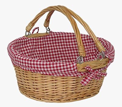 Red Hamper C005L Wicker Large Swing Handle Shopping Basket With Red and White Check