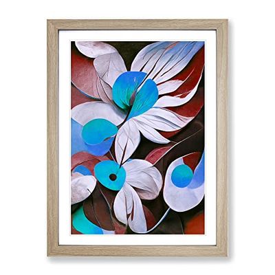 Modern Abstract Flowers No.3 Framed Print for Living Room Bedroom Home Office Décor, Wall Art Picture Ready to Hang, Oak A4 Frame (34 x 25 cm)