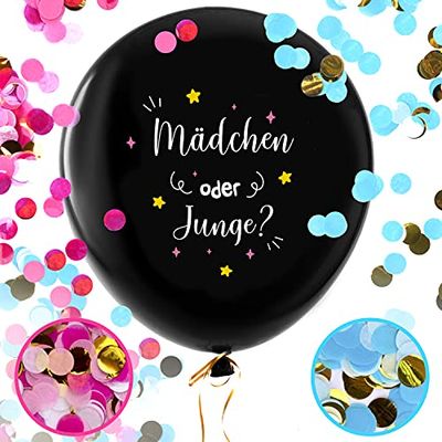 Balloono Gender Reveal Balloon (91 cm) ● Complete set met confetti, naald, vlaggen en strik ● Eenvoudig vullen en geschikt voor helium ● Genderreveal Party