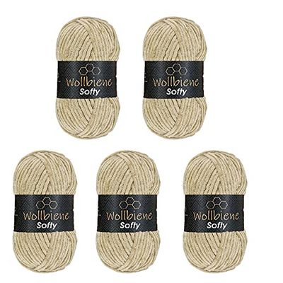 Wollbiene Softy, 5 gomitoli di lana di ciniglia da 100 g, per lavorare a maglia, lana per bambini, 500 g di ciniglia Super Bulky Crochet Yarn (beige 05)