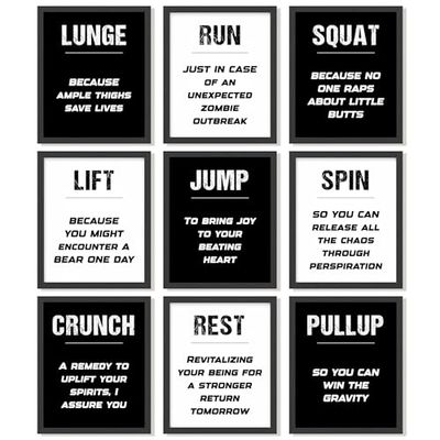 97 dekor- och träningsposters för heminredning på hemmagym – gymaffischer motiverande citat väggkonsttryck, svartvita fitness-bilder för män, sovrum, kontorsdekorationer (8 x 10 utan ram)