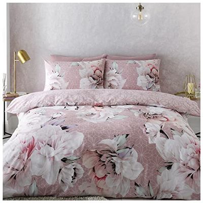 GC GAVENO CAVAILIA Set copripiumino reversibile, morbido e confortevole, con stampa, in policotone, rosa cipria, per letto king size