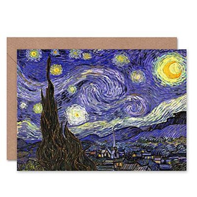 Wee Blue Coo Starry Night By Van Gogh Sealed Greeting Card Plus Envelope Blank inside Étoile Nuit