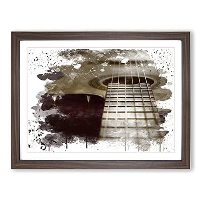 Acoustic Guitar No.2 V3 Modern Framed Wall Art Print, Ready to Hang Picture for Living Room Bedroom Home Office Décor, Walnut A2 (64 x 46 cm)