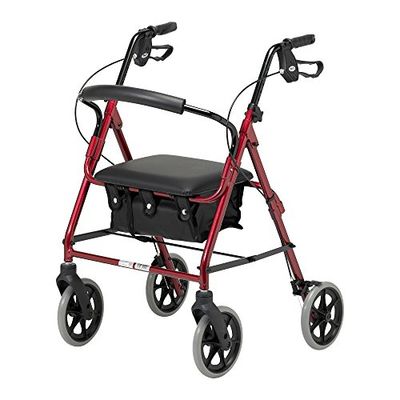 Days Lichtgewicht opvouwbare vierwielige rollator Walker met gewatteerde stoel, afsluitbare remmen, ergonomische handgrepen en draagtas, beperkte mobiliteitshulp, robijnrood, klein, (in aanmerking voor btw-verlichting in het Verenigd Koninkrijk)