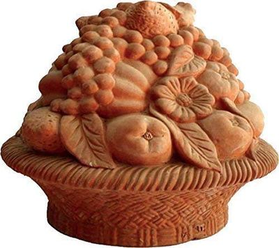 “CESTINO FRUTTA” IN TERRACOTTA PER CENTROTAVOLA, FATTO A MANO; ALTEZZA CM. 33, DIAMETRO CM. 37.