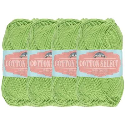 JubileeYarn Cotton Select Lot de 4 écheveaux de fil de coton 50 g Vert citron