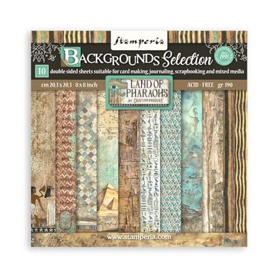 Stamperia - Scrapbook Paper Pad for Scrapbooks, Albums, Card Making, Bullet Journals, and More, Acid Free, Double-Sided, Perfect for Crafts and Gifting (Land of Pharaohs Background) (20,3 x 20,3 cm)