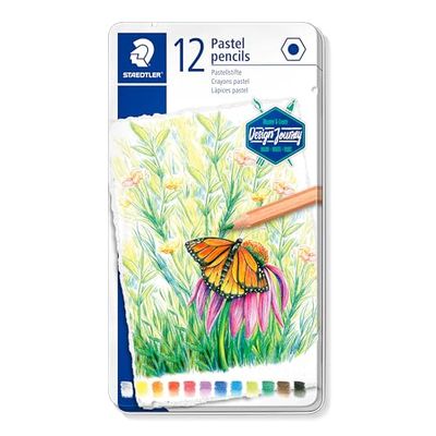 Staedtler Crayons pastel de haute qualité pour artistes, Effet velour sur les dessins, Boîte en métal avec 12 couleurs différentes assorties, 146P M12
