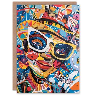 Artery8 Birthday Card Funky Bright Colourful Abstract Portrait HBD For Him Man Male Dad Brother Son Papa Grandad Greeting Card