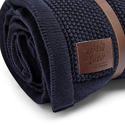 The Little Green Sheep Couverture bébé en Polaire tricotée Bio Midnight