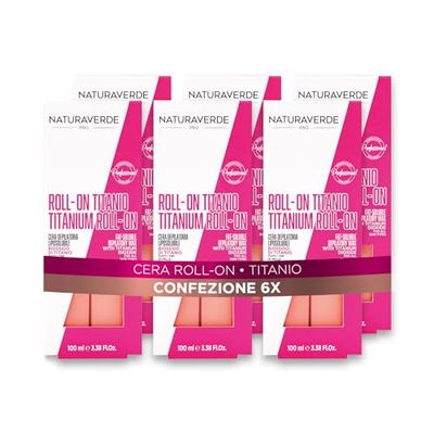 Naturaverde| PRO - Cera Depilatoria Liposolubile Roll on Biossido di Titanio, Tutti i tipi di pelle, 6 x 100 ml