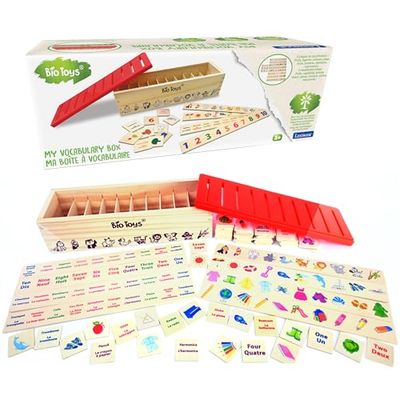 LEXIBOOK- Animales Bio Toys Vocabulario-Caja de clasificación de Madera EN/FR, Multicolor, Medium (EDU250i1)