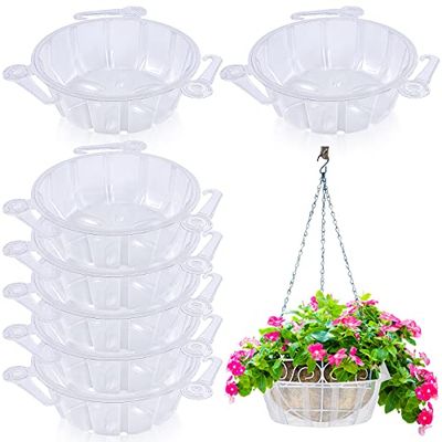Marsui 20 vassoi per piante da appendere, 25,4 cm, in plastica, per piante e acqua, sottovaso, vasi da appendere, per piante e acqua, ganci trasparenti per piante da appendere, per interni ed esterni