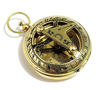 THOR INSTRUMENTS Brass Push Button Direction Sundial Compass - Pocket Sundial Compass Rustic Vintage Home Decor Gifts