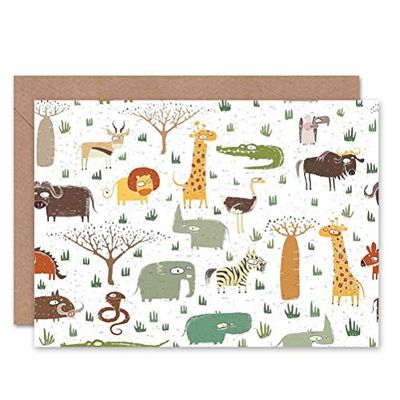 Wee Blue Coo PAINTING ILLUSTRATION ABSTRACT AFRICAN ANIMALS COLLAGE GREETINGS CARD