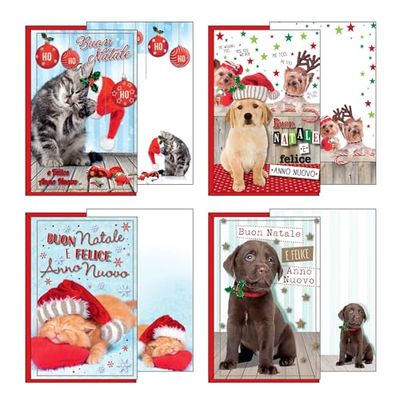 Juego de tarjetas de felicitación de Navidad, 12 tarjetas en 4 sujetos navideños, formato 12 x 18 cm, fabricado en cartón de alta calidad, fabricado en Italia