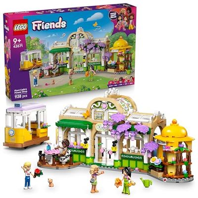 LEGO Friends Caffè delle Piante e Negozio di Fiori - Giocattolo con 4 Mini Bamboline, Gatto Domestico, Tram, Accessori da Cucina come Pasticcini, Tazze e Teiera - Regalo per Bambine da 9 Anni - 42671