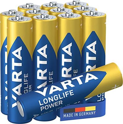 Varta Pilha Longlife Power AAA Micro LR03 (embalagem de 12 unidades), pilha alcalina - "Made in Germany" - Adequado para brinquedos, lanternas, comandos e outros aparelhos que funcionam a pilhas