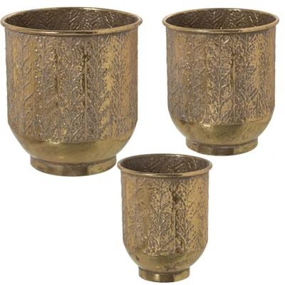 Alexandra House Living Set de Pots de Fleurs en métal doré (3 pièces)