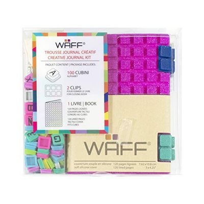 Waff - Journal Créatif Combo Fuchsia Pailletée Carnet Personnalisable Petit Format - Couverture en Silicone - Fermeture avec Clips - 120 pages Lignées - Taille A7 - Coloris Fuchsia Pailletée