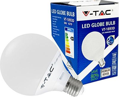 V-TAC 4279 VT-1893D - Lampadina LED E27, a Forma di Globo a intensit variabile, 10 W, 240 V, 50/60 Hz, Colore: Bianco Caldo