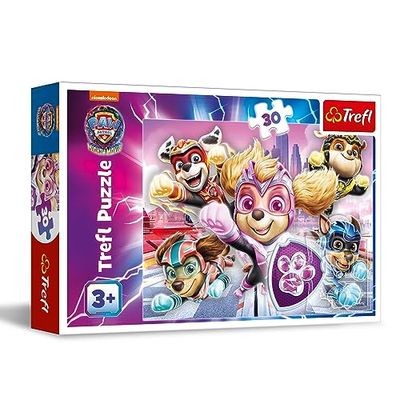 Trefl - PAW Patrol: The Mighty Movie, Stadens hjältar - Pussel 30 bitar - Färgglatt pussel med sagans karaktärer, Kreativ underhållning, Lek för barn från 3 år