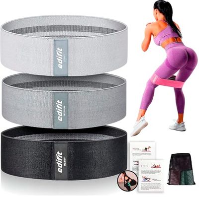 Edifit, Resistance Band, Elastic, Elastisch, tapes met 3 weerstandsniveaus, oefening, antislip elastiekjes, 3 stuks, voor gym, yoga, crossfit, pilates of thuistraining (Zwart, grijs en lichtgrijs)