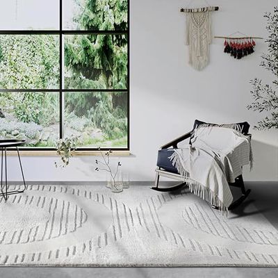 Elle Decor ation Bartoux Hoogpolig tapijt, modern woonkamertapijt, shaggy, modern patroon, wollig, zacht, boho-tapijt voor woonkamer, slaapkamer, crèmewit, 80 x 120 cm