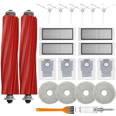 Accessories Kit Compatible with Roborock Q Revo Robtic Vacuum Cleaner, 2 Main Brush Roller, 4 Hepa Filters,4 Mop Pads,4 Dust Bags, 6 Side Brush,20 Pack Replacement Parts