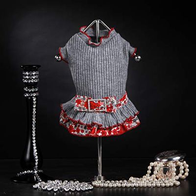 Trilly Tutti Brilli Donatella Vestido de Lana con BALZA diseño Flores y Broche Lazo pedrería Gris S – 1 Producto