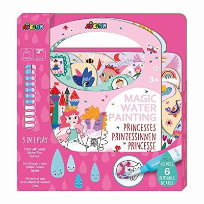 Avenir Pittura ad acqua magica | Pittura ad acqua creativa in temi principessa | Labirinti, individua la differenza, nascondi e cerca | Adesivi, giochi e pittura | Bambini 3 anni +