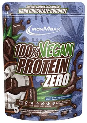 IronMaxx 100% Vegan Protein Zero - Dark Chocolate Coconut 500g | Poudre de protéine sans sucre et riche en protéines composée de 4 ingrédients | Poudre de protéine véganes sans aspartame