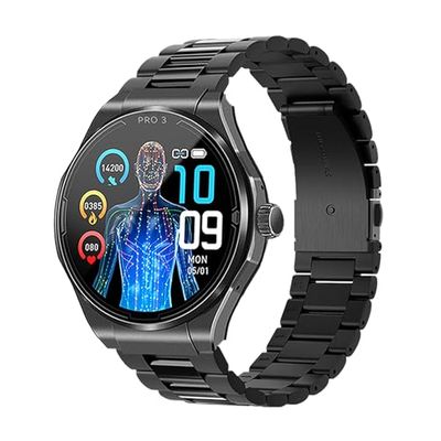 Knauermann PRO 3 (2024) nero – Orologio sanitario smartwatch con funzione telefonica – ECG + HRV e funzione SOS – display AMOLED BT Bluetooth – apnea notturna – cinturino in titanio nero, 14 – 24,