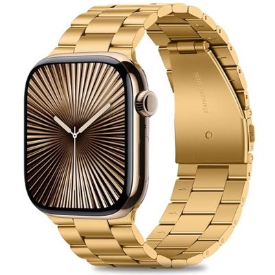 HITZEE Compatibel met Apple Watch Band 45 mm 44 mm 42 mm Zakelijke Roestvrijstalen Metalen Bandjes Mannen Vrouwen Link Band met Hoesje Compatibel voor Apple Watch SE Serie 8 7 6 5 4 3 2 1, 42/44/45 mm Goud