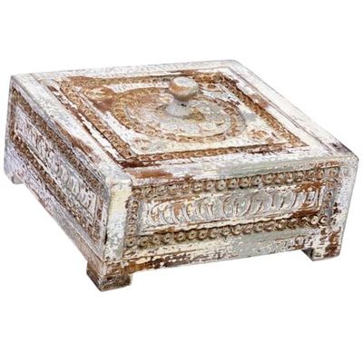 Caja De Madera Tallada Acabado Artesanal Envejecido Azul